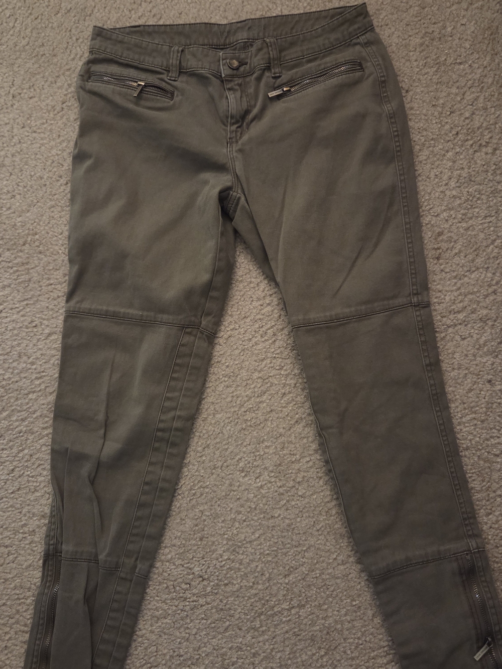 Micheal Kors Women's Olive Green Moto Skinny Pants